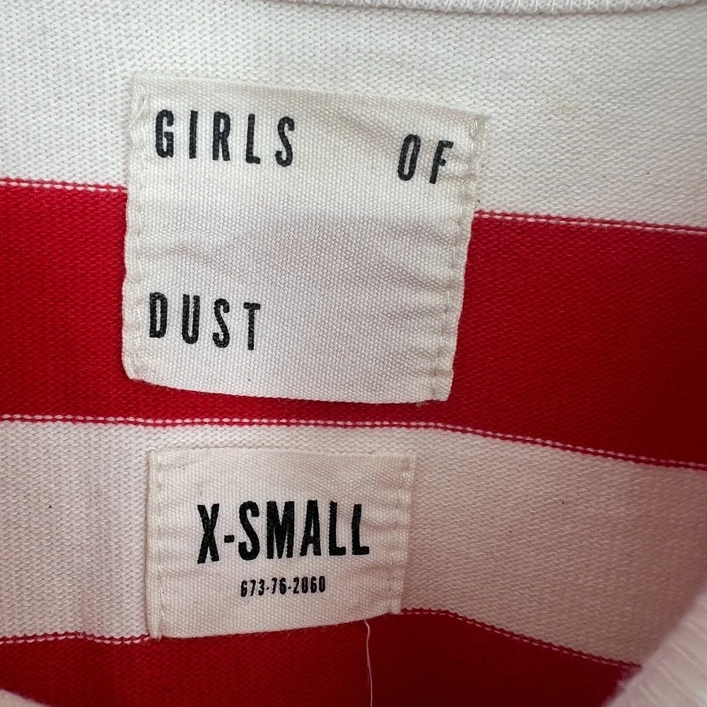 Girls of Dust Top Womens XS Red Striped Pocket T Shirt‎ Tee Natural Cotton - Picture 3 of 7